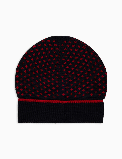 Men's blue wool beanie with lily motif - Sales -30% | Gallo 1927 - Official Online Shop