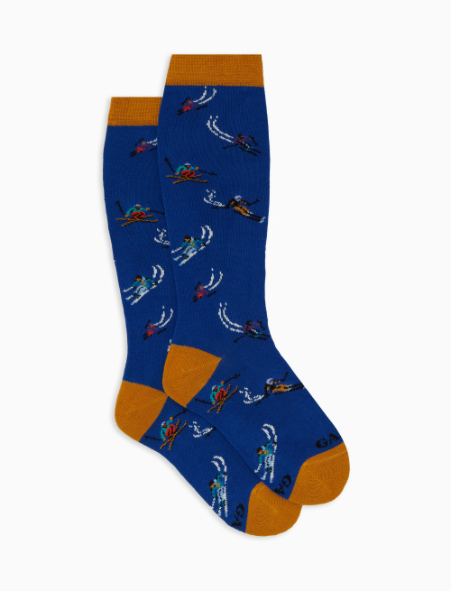 Kids' long blue cotton socks with skier motif - Long | Gallo 1927 - Official Online Shop