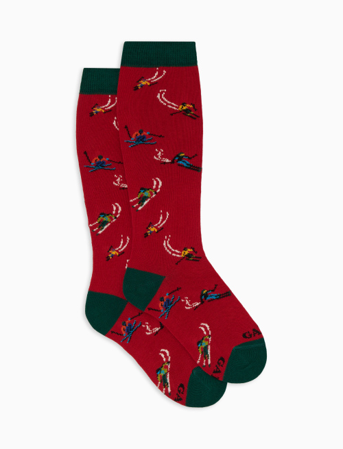 Kids' long red cotton socks with skier motif - Long | Gallo 1927 - Official Online Shop