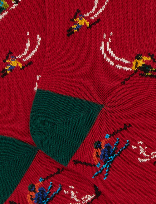 Kids' long red cotton socks with skier motif - Black Friday Kids | Gallo 1927 - Official Online Shop