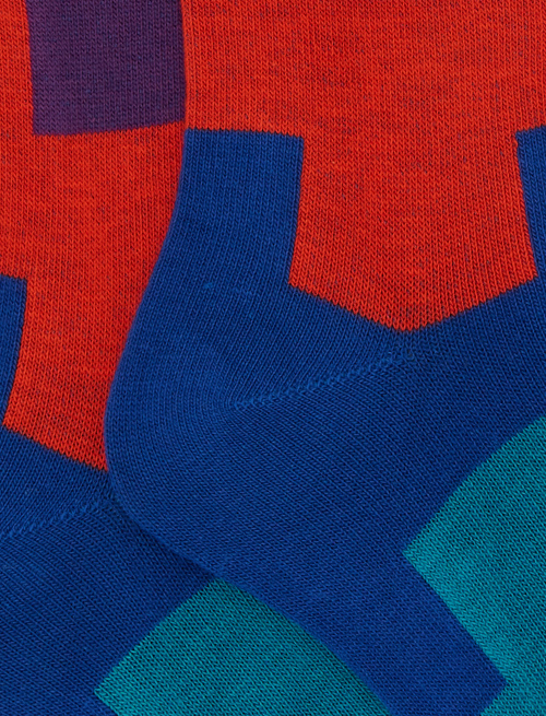 Kids' long blue cotton socks with geometric motif - Black Friday Kids | Gallo 1927 - Official Online Shop