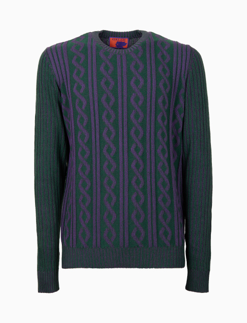 Men's green wool and cashmere crew-neck sweater with cable motif and two-tone plated ribbing - Clothing | Gallo 1927 - Official Online Shop