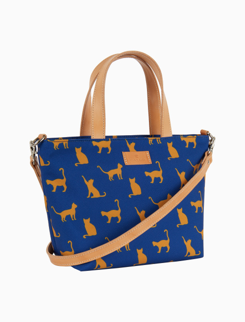 Women's small blue polyester shopper bag with cat motif - Bags | Gallo 1927 - Official Online Shop
