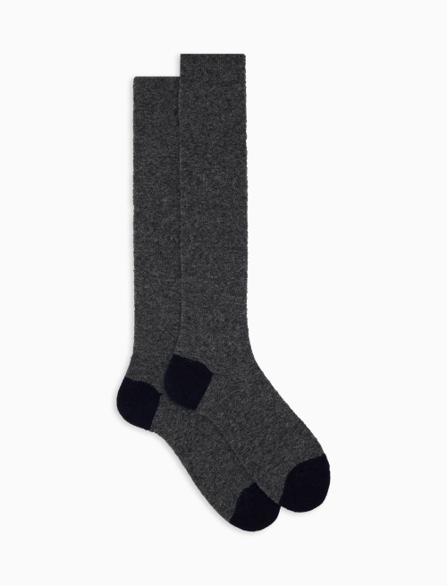 Men's long plain grey bouclé wool socks with contrasting details - Man | Gallo 1927 - Official Online Shop