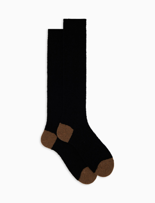 Men's long plain black bouclé wool socks with contrasting details - Man | Gallo 1927 - Official Online Shop