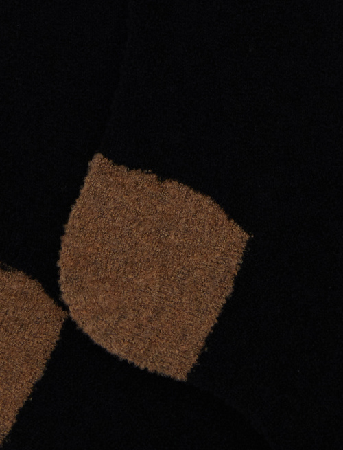 Men's long plain black bouclé wool socks with contrasting details - Man | Gallo 1927 - Official Online Shop