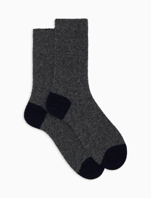 Men's short plain grey bouclé wool socks with contrasting details - Man | Gallo 1927 - Official Online Shop