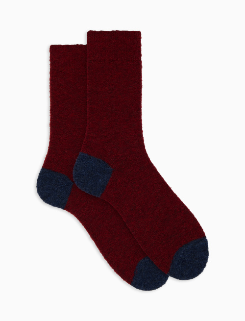 Men's short plain red bouclé wool socks with contrasting details - Man | Gallo 1927 - Official Online Shop