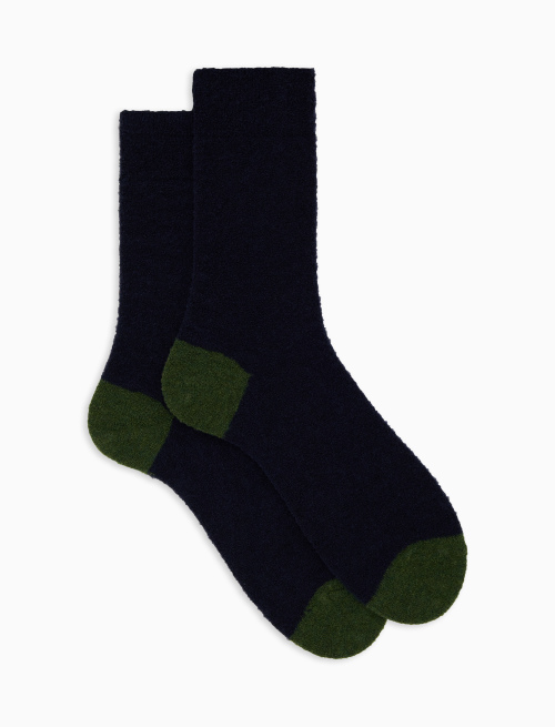 Men's short plain blue bouclé wool socks with contrasting details - Man | Gallo 1927 - Official Online Shop