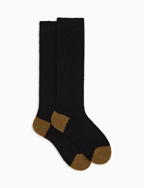 Women's long plain black bouclé wool socks with contrasting details - New In | Gallo 1927 - Official Online Shop