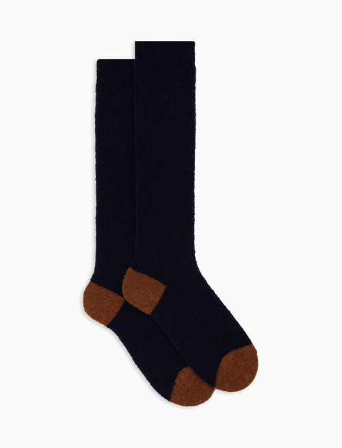 Calze lunghe donna lana bouclé blu tinta unita e contrasti - Calze | Gallo 1927 - Official Online Shop