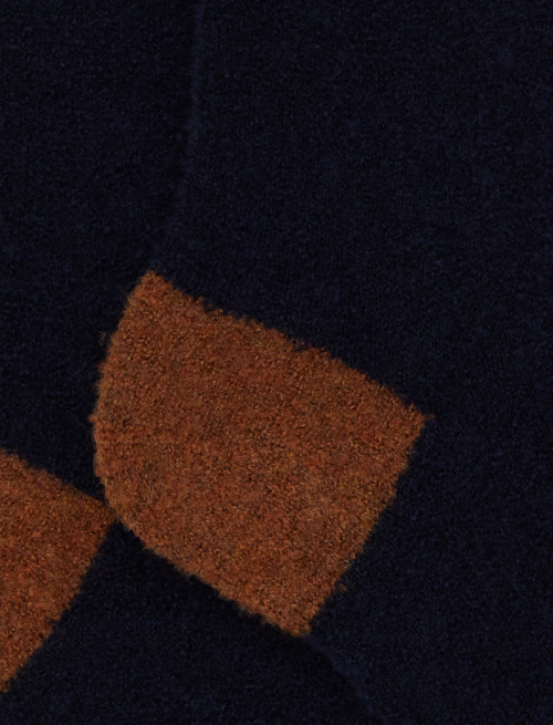 Women's long plain blue bouclé wool socks with contrasting details - Socks | Gallo 1927 - Official Online Shop