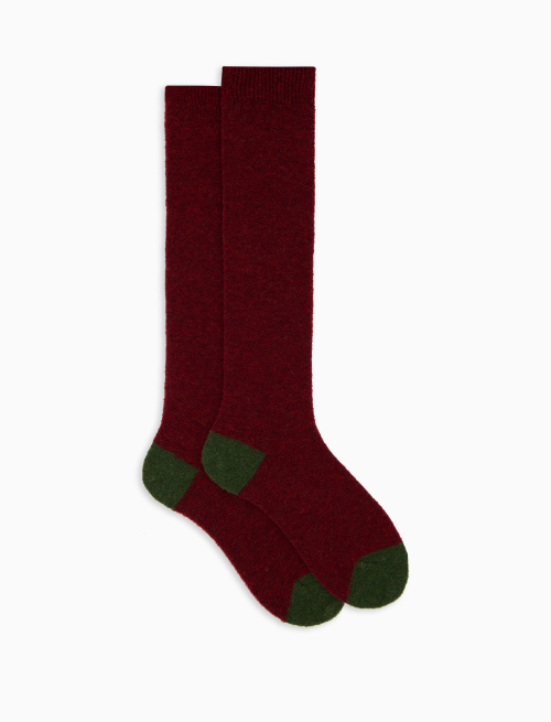 Calze lunghe donna lana bouclé rosso tinta unita e contrasti - Calze | Gallo 1927 - Official Online Shop