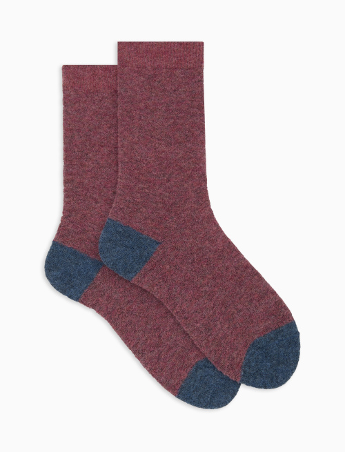 Women's short plain pink bouclé wool socks with contrasting details - Socks | Gallo 1927 - Official Online Shop