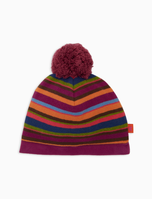 Kids' fuchsia fleece beanie with multicoloured stripes - Black Friday Kids | Gallo 1927 - Official Online Shop