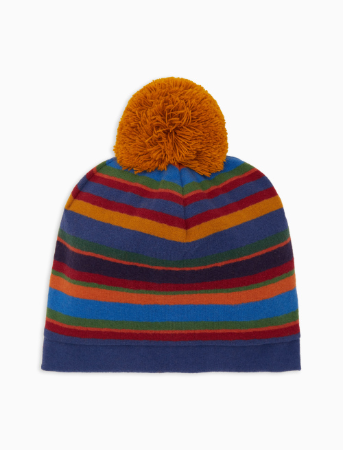 Kids' blue fleece beanie with multicoloured stripes - Black Friday Kids | Gallo 1927 - Official Online Shop