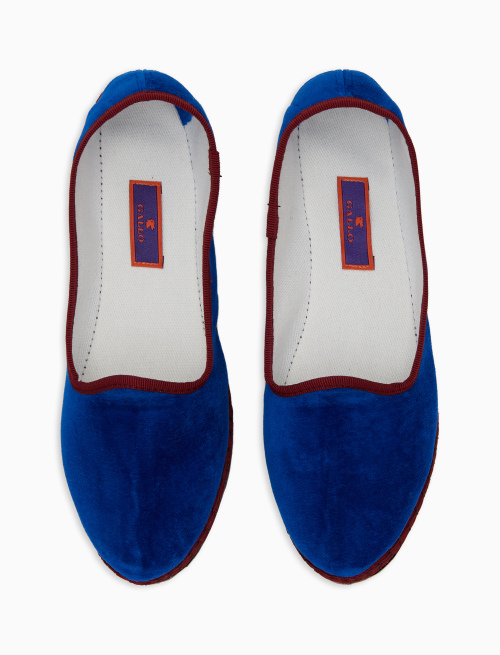 Women's plain blue velvet shoes with contrasting details - Accessories | Gallo 1927 - Official Online Shop
