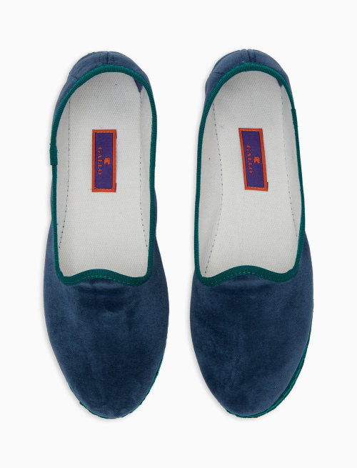 Women's plain blue velvet shoes with contrasting details - Accessories | Gallo 1927 - Official Online Shop