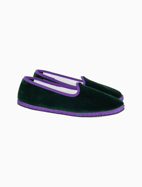 Scarpez donna velluto verde tinta unita con contrasti - Friulane | Gallo 1927 - Official Online Shop