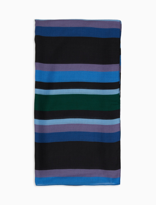 Lightweight blue unisex scarf with large multicoloured stripes - Scarves | Gallo 1927 - Official Online Shop