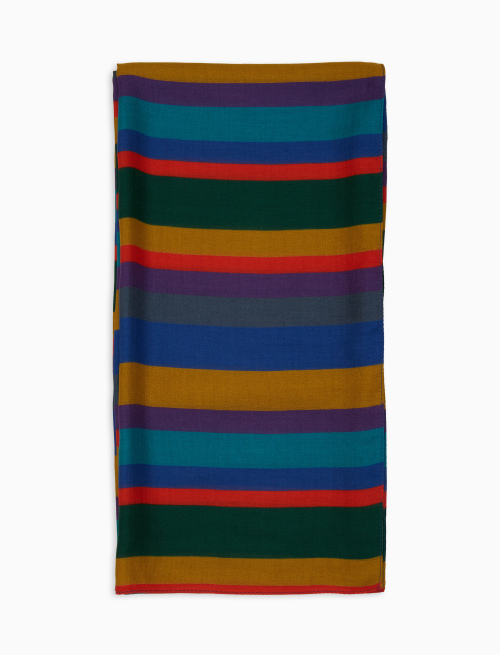 Lightweight blue unisex scarf with large multicoloured stripes - Scarves | Gallo 1927 - Official Online Shop