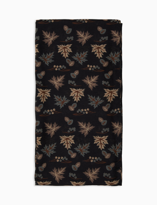 Lightweight unisex black scarf with leaf motif - Scarves | Gallo 1927 - Official Online Shop