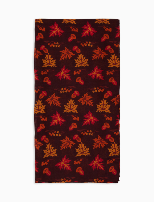 Lightweight unisex burgundy scarf with leaf motif - Scarves | Gallo 1927 - Official Online Shop