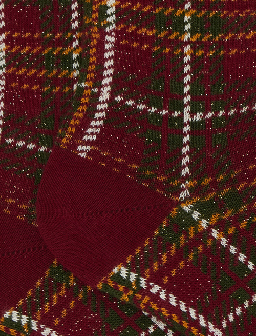 Women's short burgundy cotton and lurex socks with tartan motif - Socks | Gallo 1927 - Official Online Shop