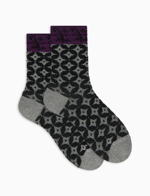 Women's short grey cotton and lurex socks with intersected circles motif - Socks | Gallo 1927 - Official Online Shop