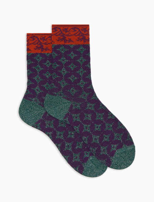 Women's short green cotton and lurex socks with intersected circles motif - Short | Gallo 1927 - Official Online Shop