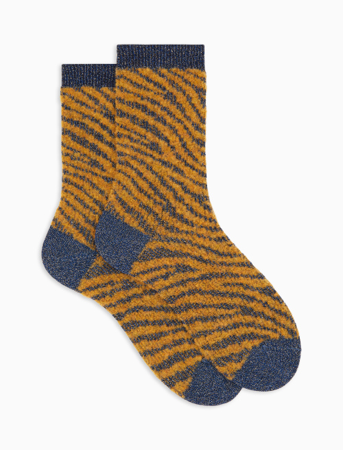 Women's short yellow cotton and wool socks with glitter zebra motif - Socks | Gallo 1927 - Official Online Shop