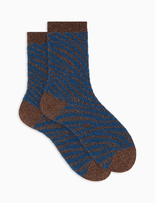 Women's short brown cotton and wool socks with zebra motif - Short | Gallo 1927 - Official Online Shop