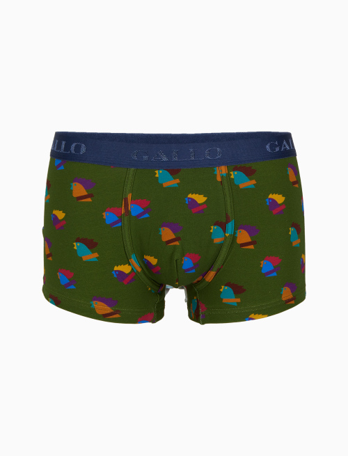 Men's green cotton boxer shorts with multicoloured rooster motif - Clothing | Gallo 1927 - Official Online Shop