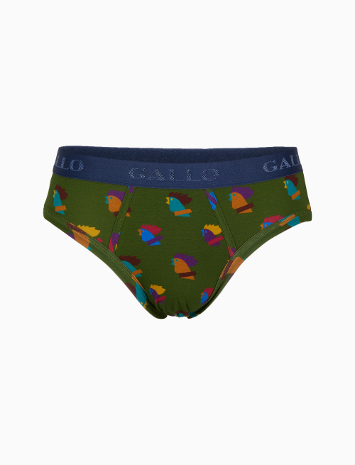 Men's green cotton briefs with multicoloured rooster motif - Clothing | Gallo 1927 - Official Online Shop