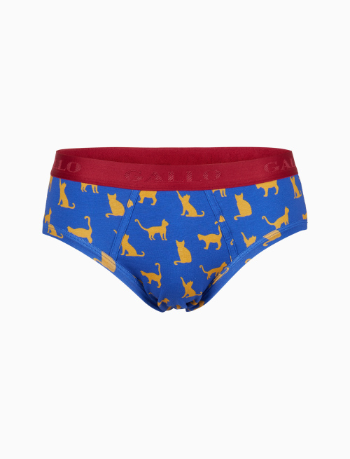 Men's blue cotton briefs with cat motif - Underwear | Gallo 1927 - Official Online Shop