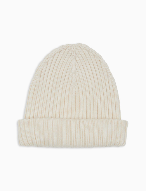 Unisex plain white ribbed wool, silk and cashmere beanie - Man | Gallo 1927 - Official Online Shop