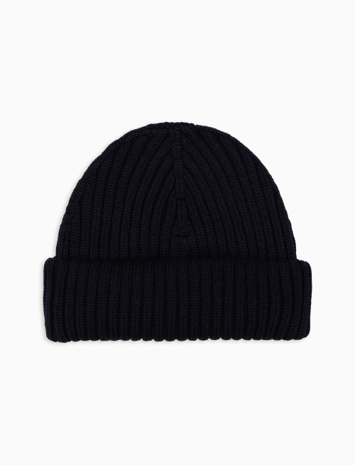 Unisex plain blue ribbed wool, silk and cashmere beanie - Hats | Gallo 1927 - Official Online Shop