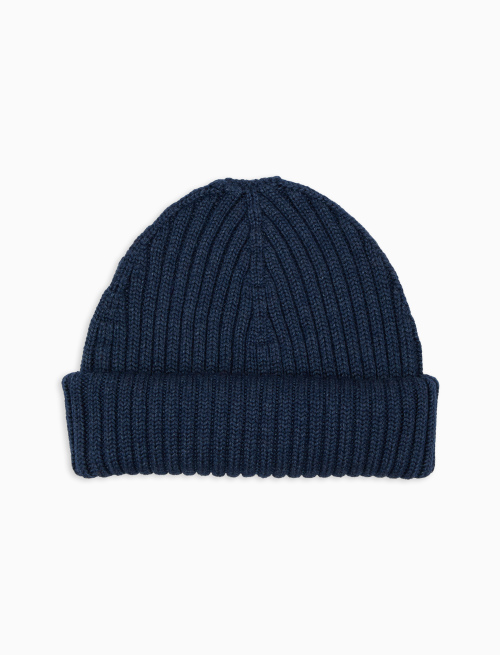 Unisex plain blue ribbed wool, silk and cashmere beanie - Hats | Gallo 1927 - Official Online Shop