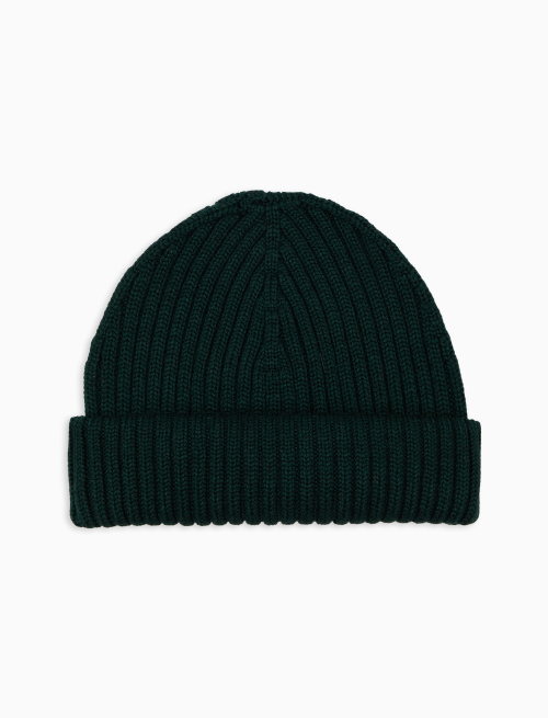 Unisex plain green ribbed wool, silk and cashmere beanie - Hats | Gallo 1927 - Official Online Shop