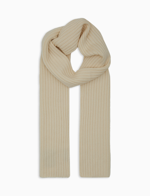 Sciarpa unisex lana, seta e cashmere bianco a coste tinta unita - Accessori | Gallo 1927 - Official Online Shop