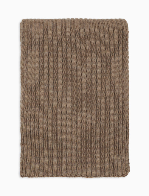 Unisex plain beige ribbed scarf in wool, silk and cashmere - Man | Gallo 1927 - Official Online Shop