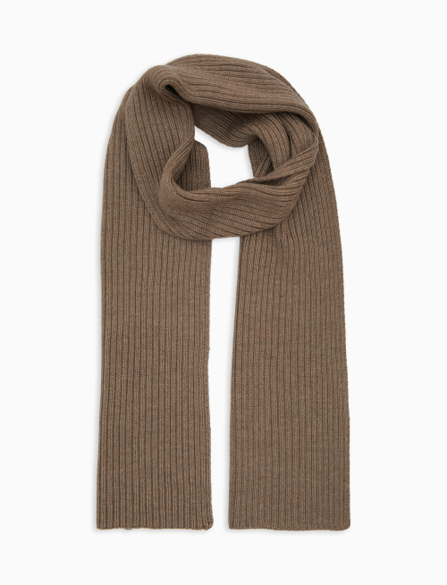 Unisex plain beige ribbed scarf in wool, silk and cashmere - Man | Gallo 1927 - Official Online Shop