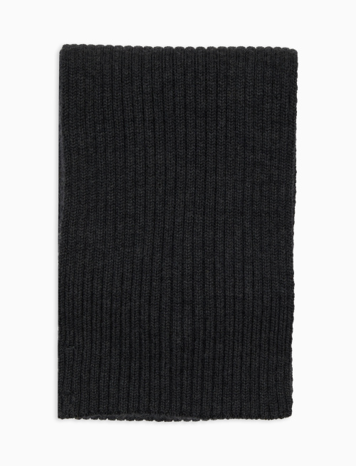 Unisex plain grey ribbed scarf in wool, silk and cashmere - Man | Gallo 1927 - Official Online Shop