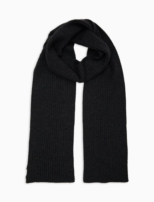 Unisex plain grey ribbed scarf in wool, silk and cashmere - Man | Gallo 1927 - Official Online Shop