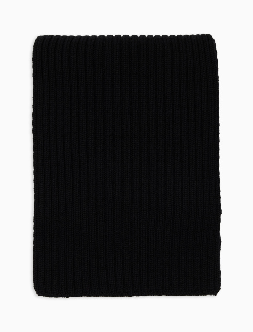 Unisex plain black ribbed scarf in wool, silk and cashmere - Man | Gallo 1927 - Official Online Shop
