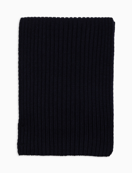 Unisex plain blue ribbed scarf in wool, silk and cashmere - Man | Gallo 1927 - Official Online Shop