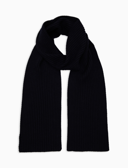Unisex plain blue ribbed scarf in wool, silk and cashmere - Man | Gallo 1927 - Official Online Shop