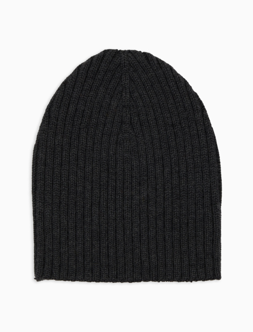 Unisex plain grey ribbed beanie in wool, silk and cashmere - Accessories | Gallo 1927 - Official Online Shop