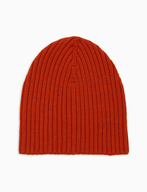 Calotta unisex lana, seta e caschmere arancio a coste tinta unita - Copricapo | Gallo 1927 - Official Online Shop