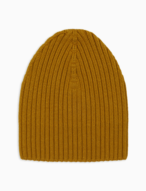 Unisex plain yellow ribbed beanie in wool, silk and cashmere - Hats | Gallo 1927 - Official Online Shop